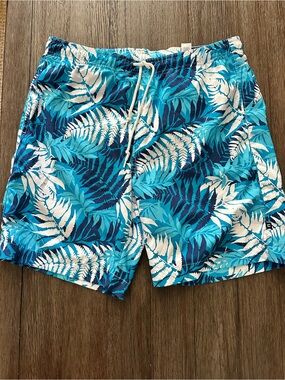 Chaps Men's Blue Tropical Print Swim Trunks - swimsuit- bathing suit